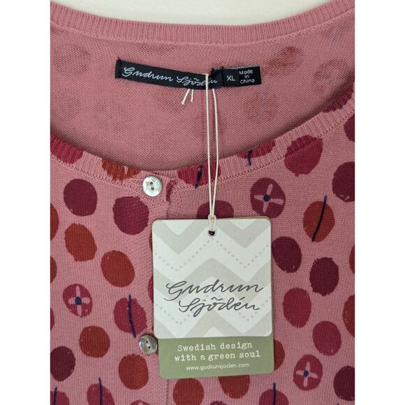 Gudrun Sjoden Size XL Pink Red Visby Cardigan Short Sleeve Organic Cotton New - Picture 2 of 8